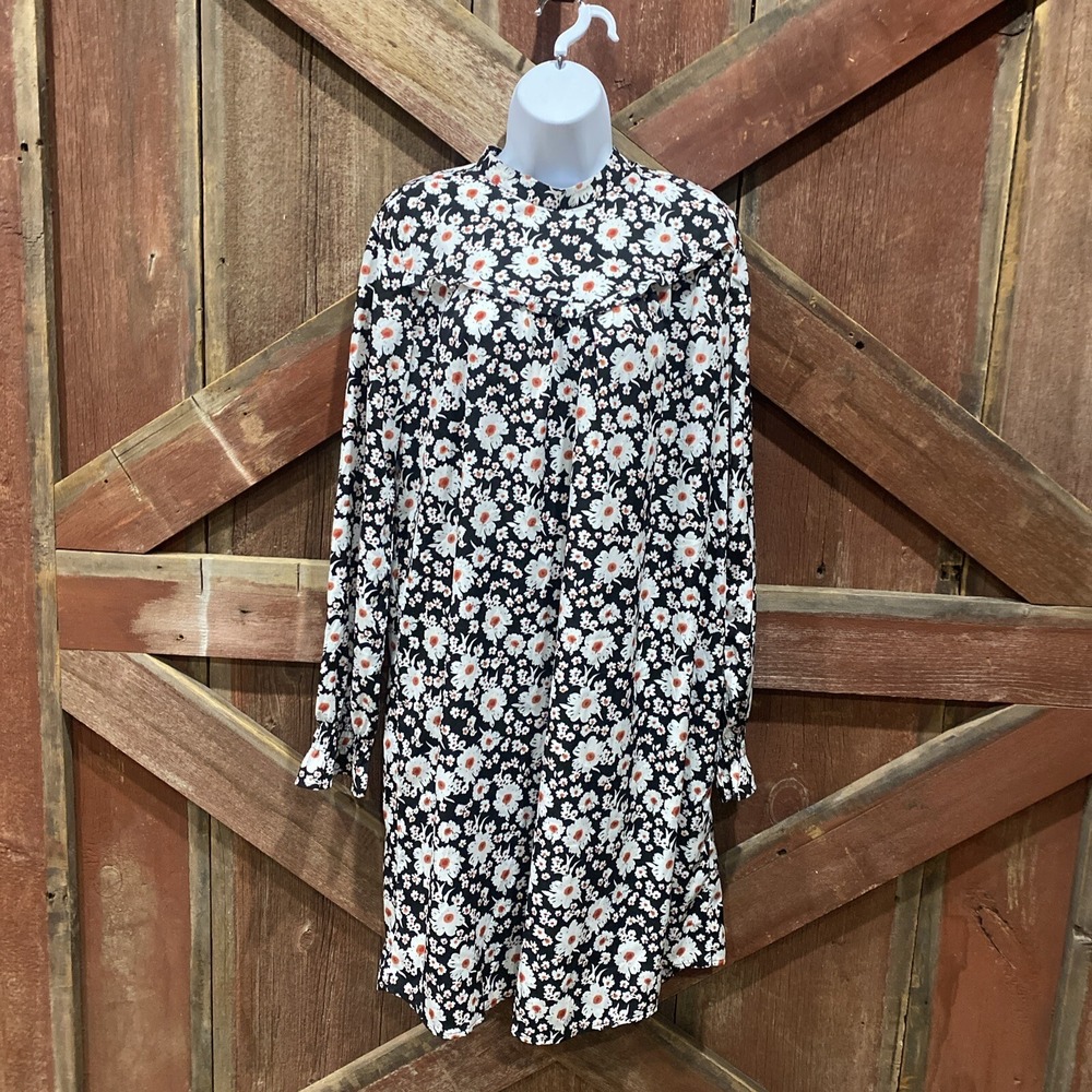Pieces Midi Cassie Floral Dress Daisy Large Black White High Neck Ruffle Prairie